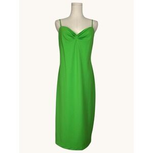 Zara Green Twisted Knot Sweetheart Midi Dress Spaghetti Strap Sheath NWT Size M